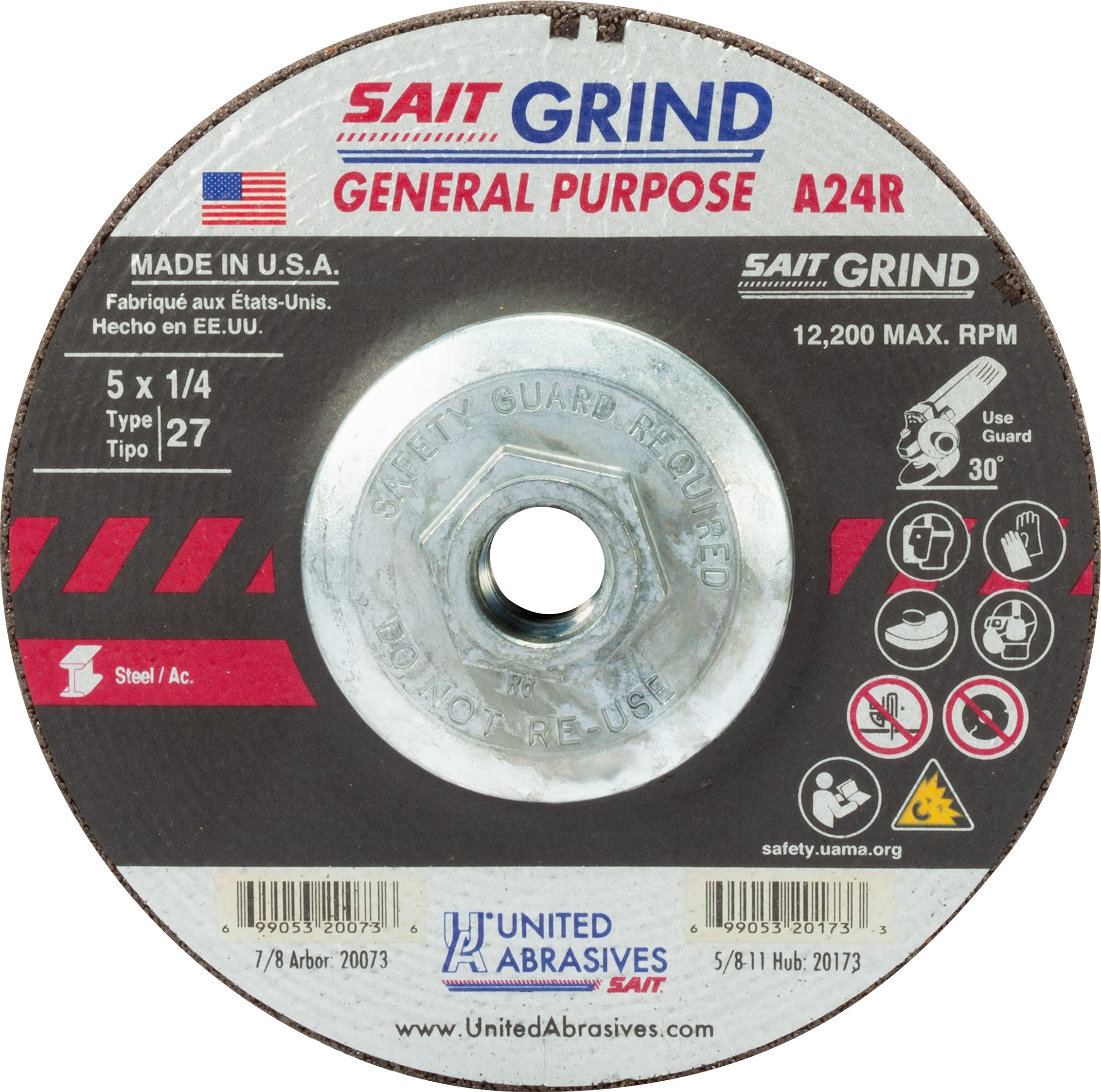 5 X 1/4 X 5/8-11 TYPE 27 GRINDING WHEEL A24R (METAL) - 3/16" & 1/4" Grinding Wheels