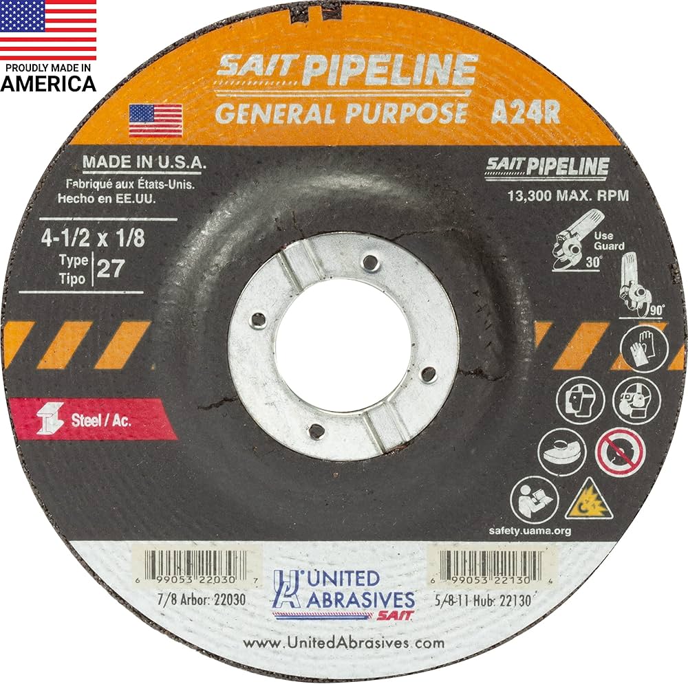 4 1/2 X 1/8 X 7/8 PIPELINE GRINDING WHEEL TYPE 27 ALUM OXIDE (METAL) - 1/8" Pipeline Grinding Wheels