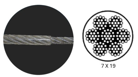 3/8 X 1 FT (7 X 19) AIRCRAFT CABLE HDG - 7/16 VINYL COATING - 7 X 19 Vinyl Coated Aircraft Cable