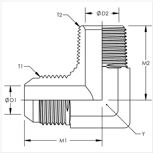 3/8 MJ X 1/2 MP 90DEG - NPT / JIC