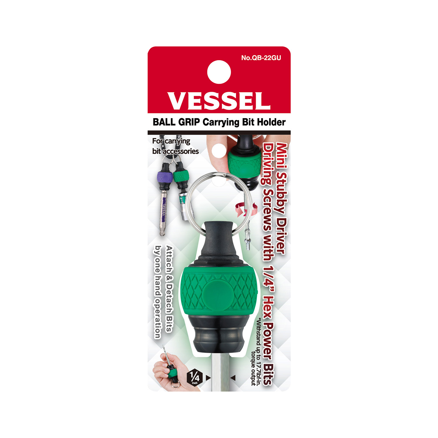 BALL GRIP CARRYING BIT HOLDER - GREEN - Screwdriver Bit Holders