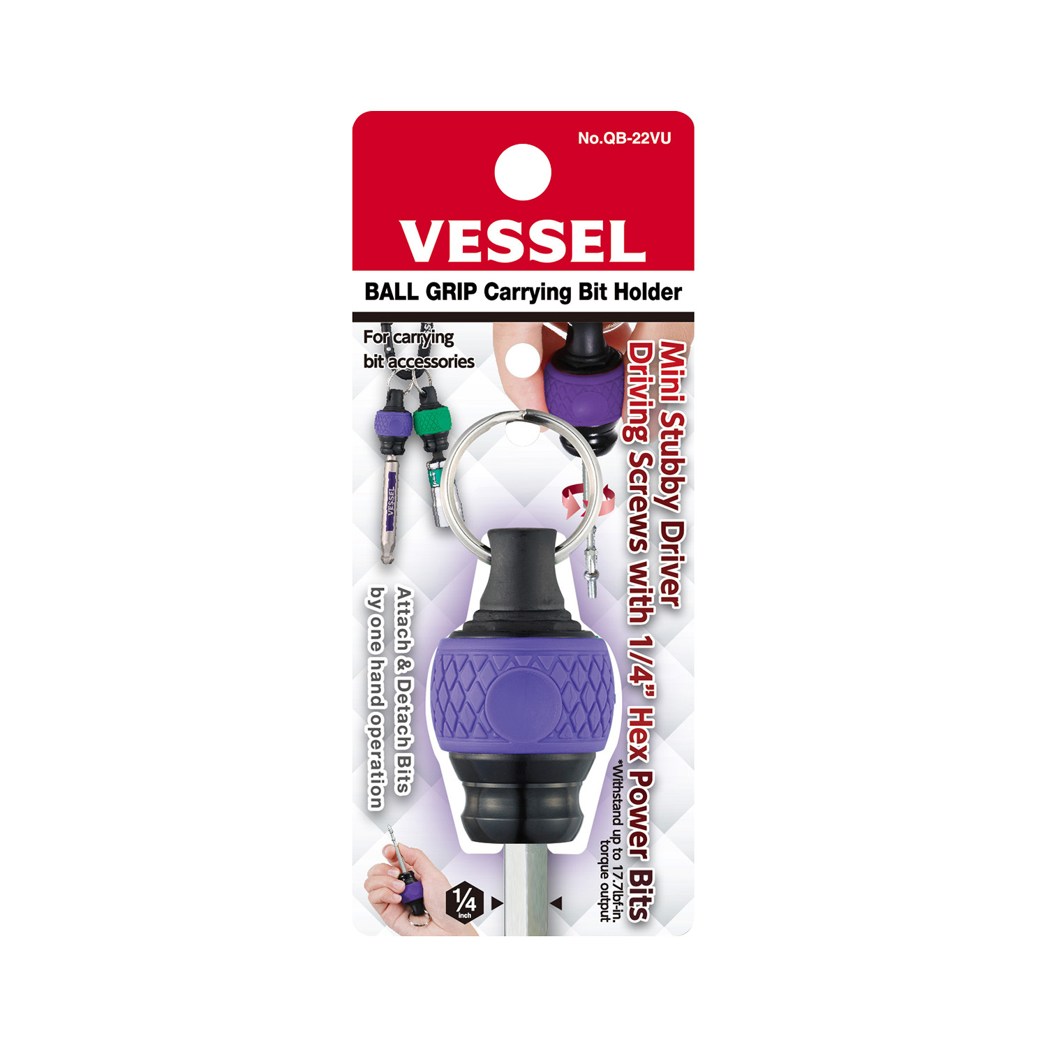 BALL GRIP CARRYING BIT HOLDER - PURPLE - Screwdriver Bit Holders